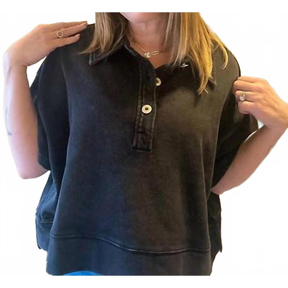 NEW HEYSON mineral wash terry crop sweatshirt top in black
